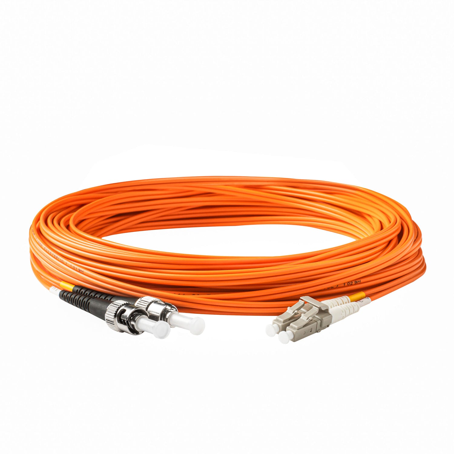 TAA Compliant Fiber Patch Cable | 0.2dB LC/UPC to ST/UPC Multimode OM1 Duplex  | Corning InfiniCor 300 Optical 62.5 µm Multimode Fiber |  Orange OFNR Jacket