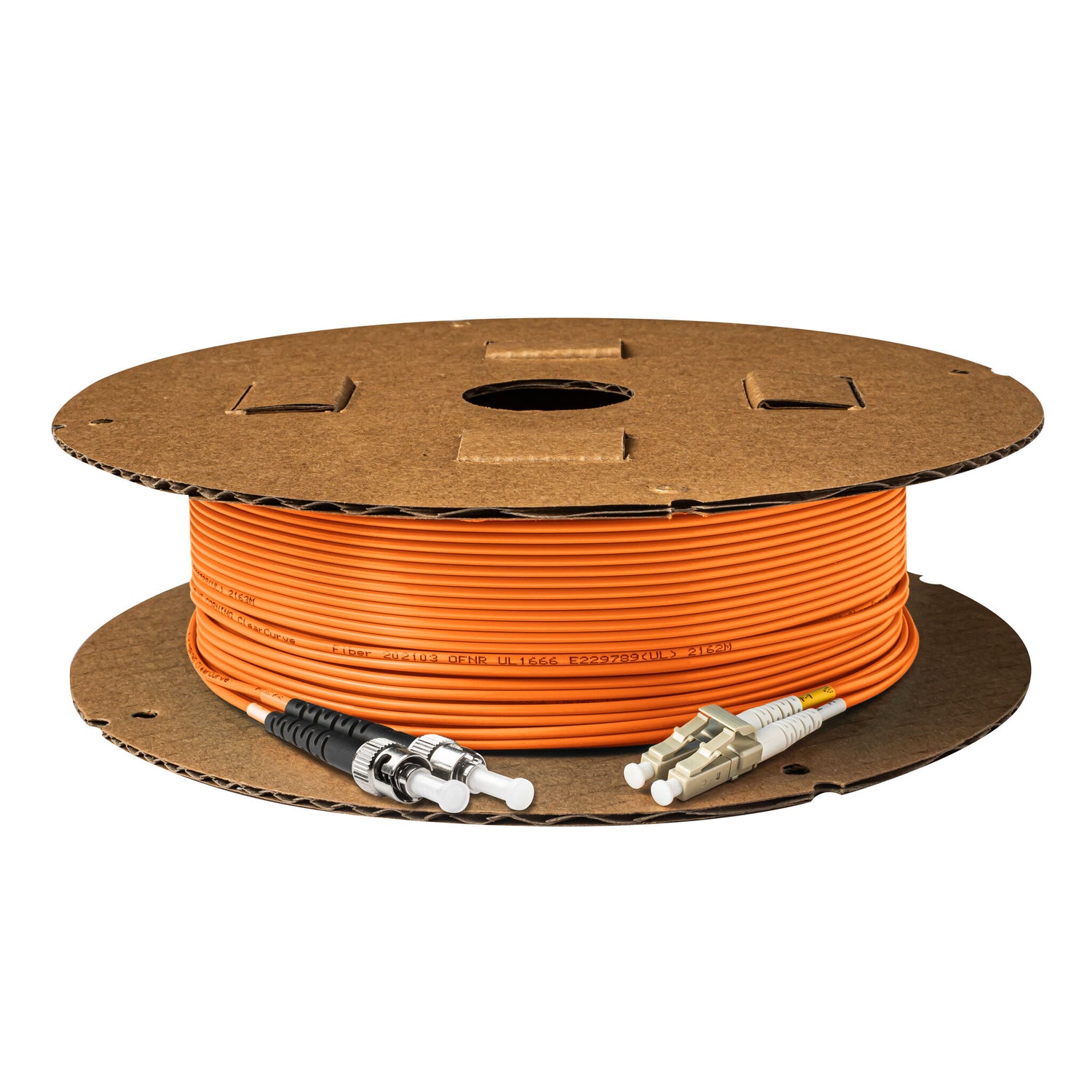 TAA Compliant Fiber Patch Cable | 0.2dB LC/UPC to ST/UPC Multimode OM1 Duplex  | Corning InfiniCor 300 Optical 62.5 µm Multimode Fiber |  Orange OFNR Jacket