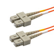 SC-SC multimode OM1 duplex fiber patch cable with Corning InfiniCor OM1 62.5/125um fiber, orange jacket, available in custom lengths. Ideal for data centers, enterprise networks, and server rooms.