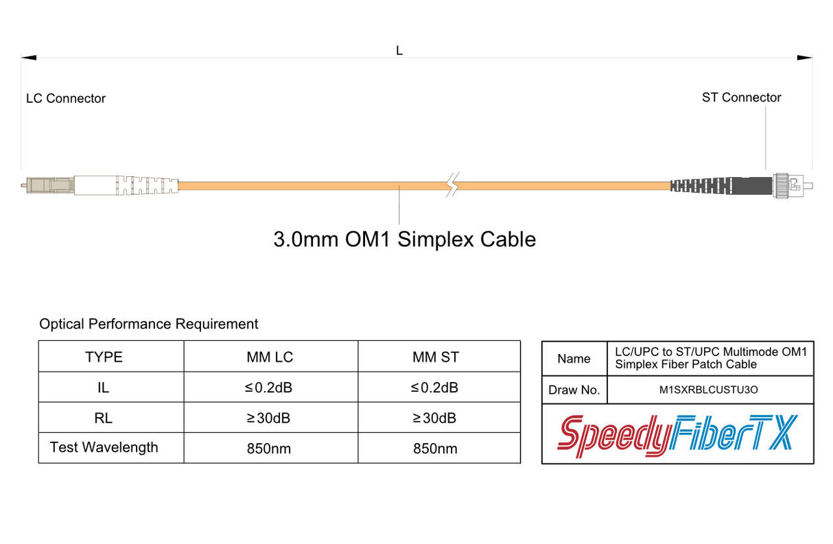 【博光通訊】電信級 0.2dB  LC/UPC to ST/UPC 多模 OM1 單工光纖跳線 | 康寧纖芯 |  橘色 LSZH 低煙無鹵外被