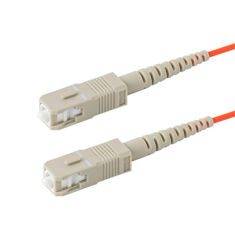 SC-SC multimode OM1 simplex fiber patch cable with Corning InfiniCor OM1 62.5/125um fiber, orange jacket, available in custom lengths. Ideal for data centers, enterprise networks, and server rooms.