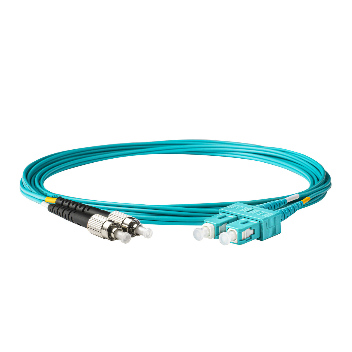 SpeedyFiberTX 0.2dB SC/UPC to FC/UPC Multimode OM3 Duplex Fiber Patch Cable | Corning ClearCurve OM3 50 µm Laser-Optimized Fiber |  Aqua OFNR Jacket, Aqua  Connectors