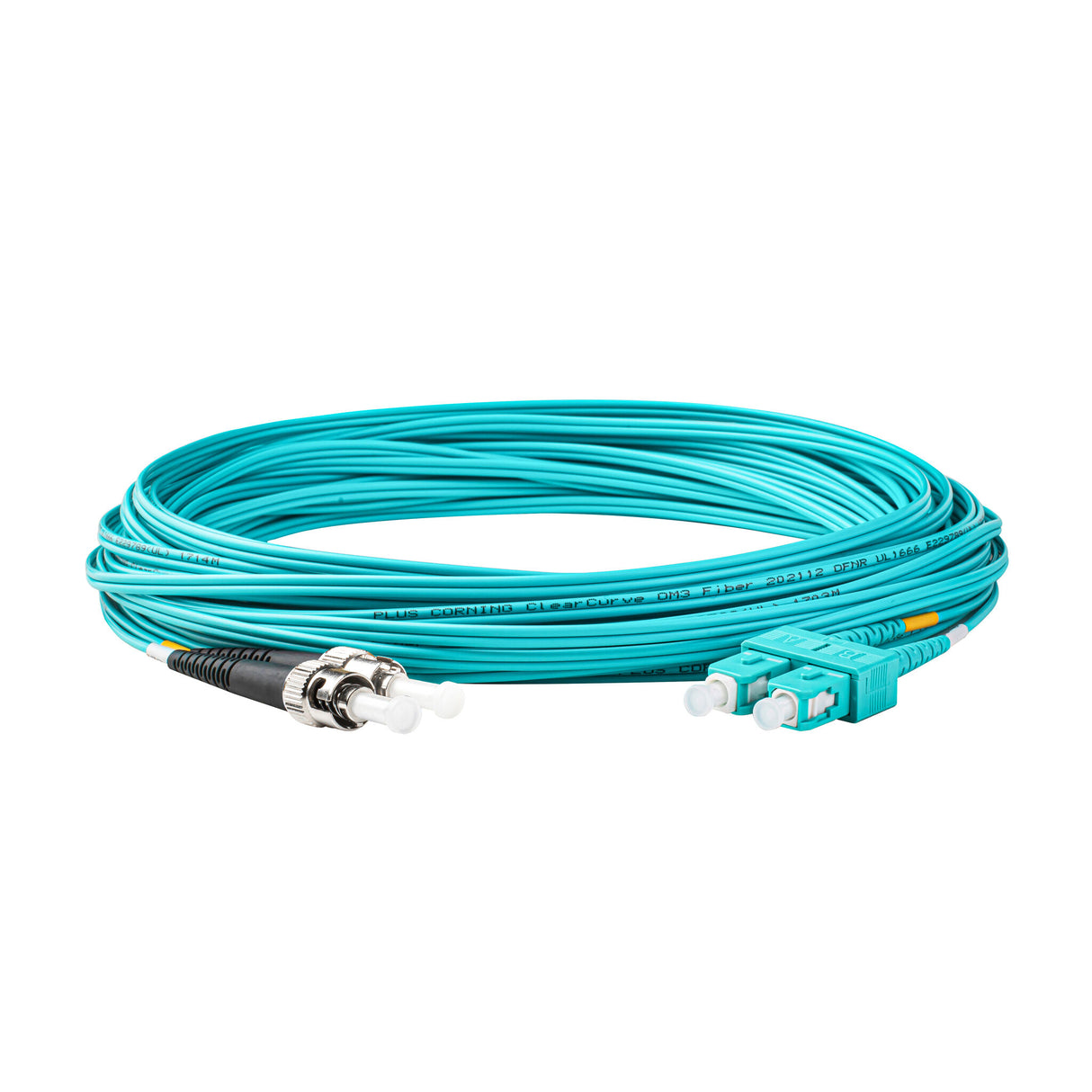 【博光通訊】電信級 0.2dB  SC/UPC to ST/UPC 多模 OM3 雙工光纖跳線 | 康寧纖芯 |  水綠色 LSZH 低煙無鹵外被, 水綠色接頭