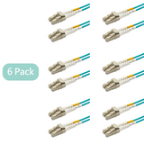 Bundle Deal – SpeedyFiberTX 0.2dB LC/UPC to LC/UPC Multimode OM3 Duplex Fiber Patch Cable | Corning ClearCurve OM3 50 µm Laser-Optimized Fiber |  Aqua Jacket, Beige  Connectors | 1 Foot | 6-Pack