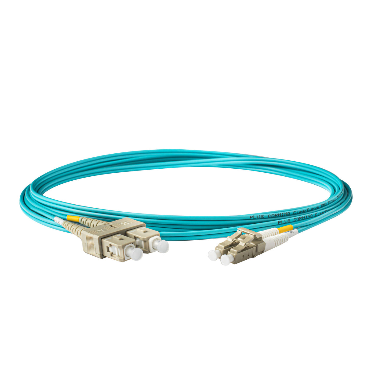 【博光通訊】電信級低插損 0.1dB  LC/UPC to SC/UPC 多模 OM4 雙工光纖跳線 | 康寧纖芯 |  水綠色 OFNP 外被, 米色接頭