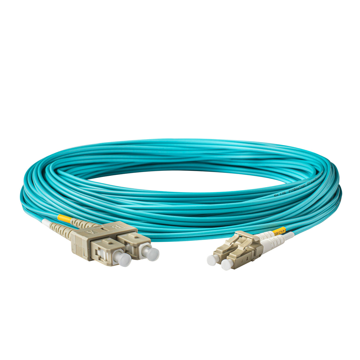 【博光通訊】電信級低插損 0.1dB  LC/UPC to SC/UPC 多模 OM4 雙工光纖跳線 | 康寧纖芯 |  水綠色 OFNP 外被, 米色接頭