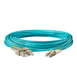 【博光通訊】電信級低插損 0.1dB  LC/UPC to SC/UPC 多模 OM4 雙工光纖跳線 | 康寧纖芯 |  水綠色 OFNP 外被, 米色接頭