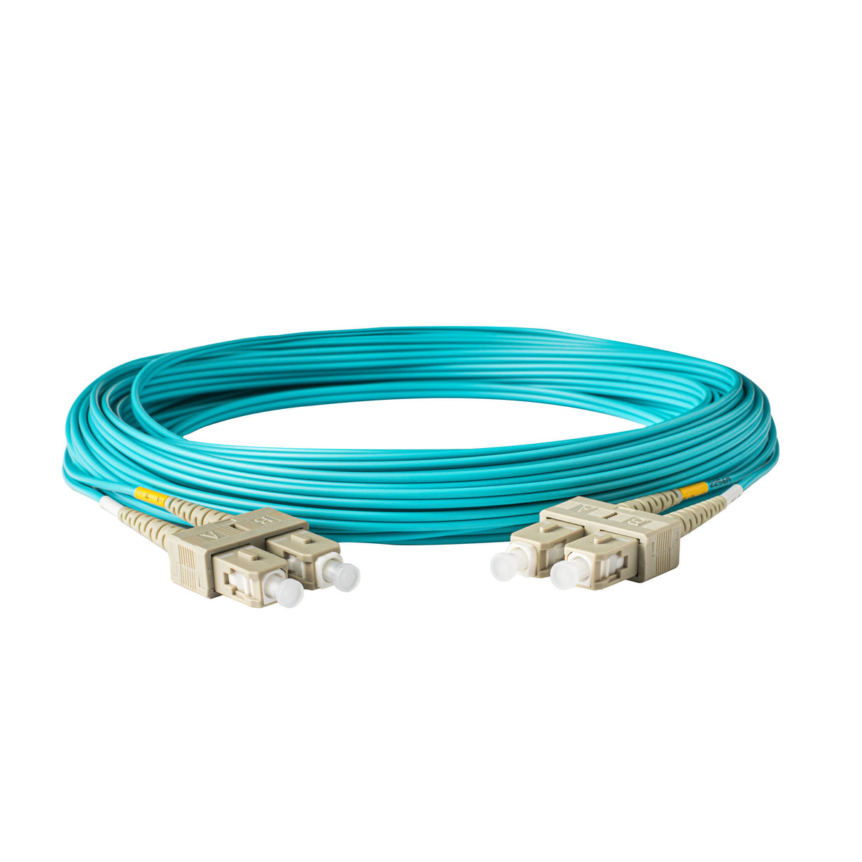 SpeedyFiberTX 0.2dB SC/UPC to SC/UPC Multimode OM3 Duplex Fiber Patch Cable | Corning ClearCurve OM3 50 µm Laser-Optimized Fiber |  Aqua LSZH Jacket ,Beige  Connectors