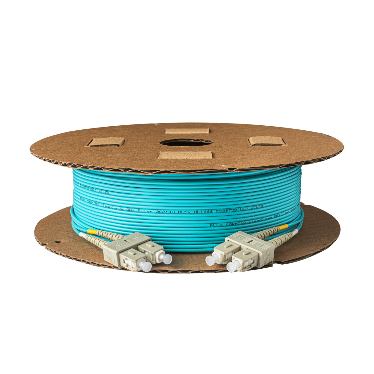 SpeedyFiberTX 0.2dB SC/UPC to SC/UPC Multimode OM3 Duplex Fiber Patch Cable | Corning ClearCurve OM3 50 µm Laser-Optimized Fiber |  Aqua LSZH Jacket ,Beige  Connectors