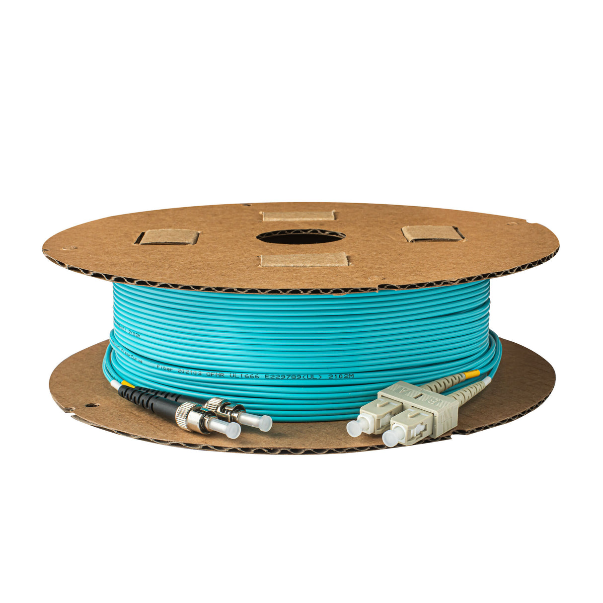 SpeedyFiberTX 0.2dB SC/UPC to ST/UPC Multimode OM3 Duplex Fiber Patch Cable | Corning ClearCurve OM3 50 µm Laser-Optimized Fiber |  Aqua LSZH Jacket ,Beige  Connectors