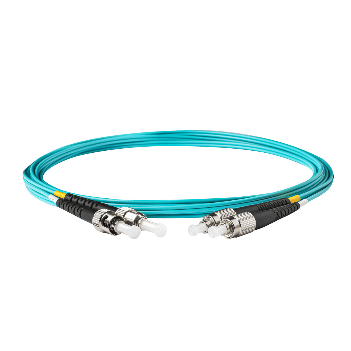 SpeedyFiberTX 0.2dB ST/UPC to FC/UPC Multimode OM3 Duplex Fiber Patch Cable | Corning ClearCurve OM3 50 µm Laser-Optimized Fiber |  Aqua OFNR Jacket ,Metal  Connectors