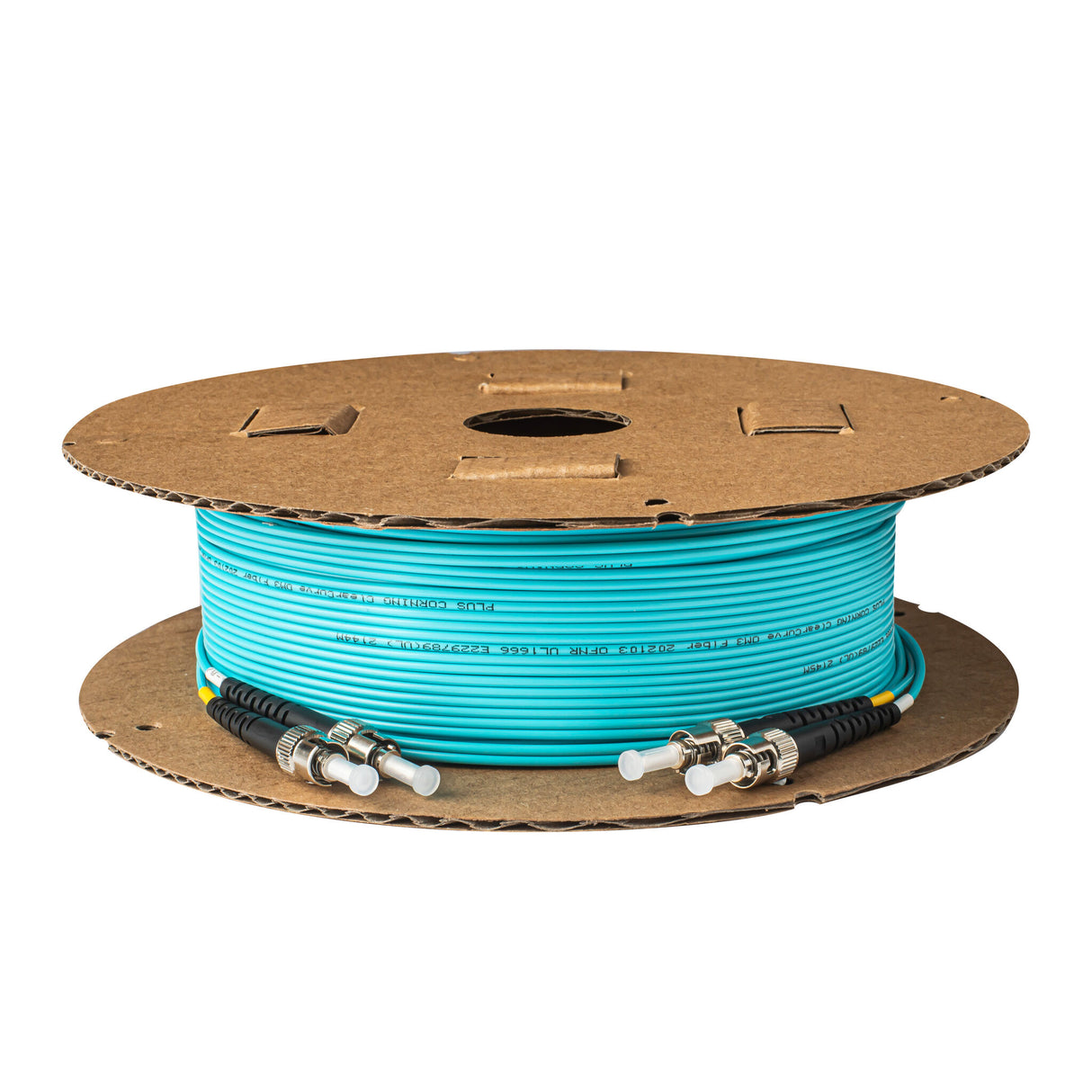 SpeedyFiberTX 0.2dB ST/UPC to ST/UPC Multimode OM3 Duplex Fiber Patch Cable | Corning ClearCurve OM3 50 µm Laser-Optimized Fiber |  Aqua LSZH Jacket ,Metal  Connectors