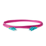 SpeedyFiberTX 0.2dB LC/UPC to LC/UPC Multimode OM4 Duplex Fiber Patch Cable | Corning ClearCurve OM4 50 µm Laser-Optimized Fiber |  Magenta LSZH Jacket, Aqua  Connectors