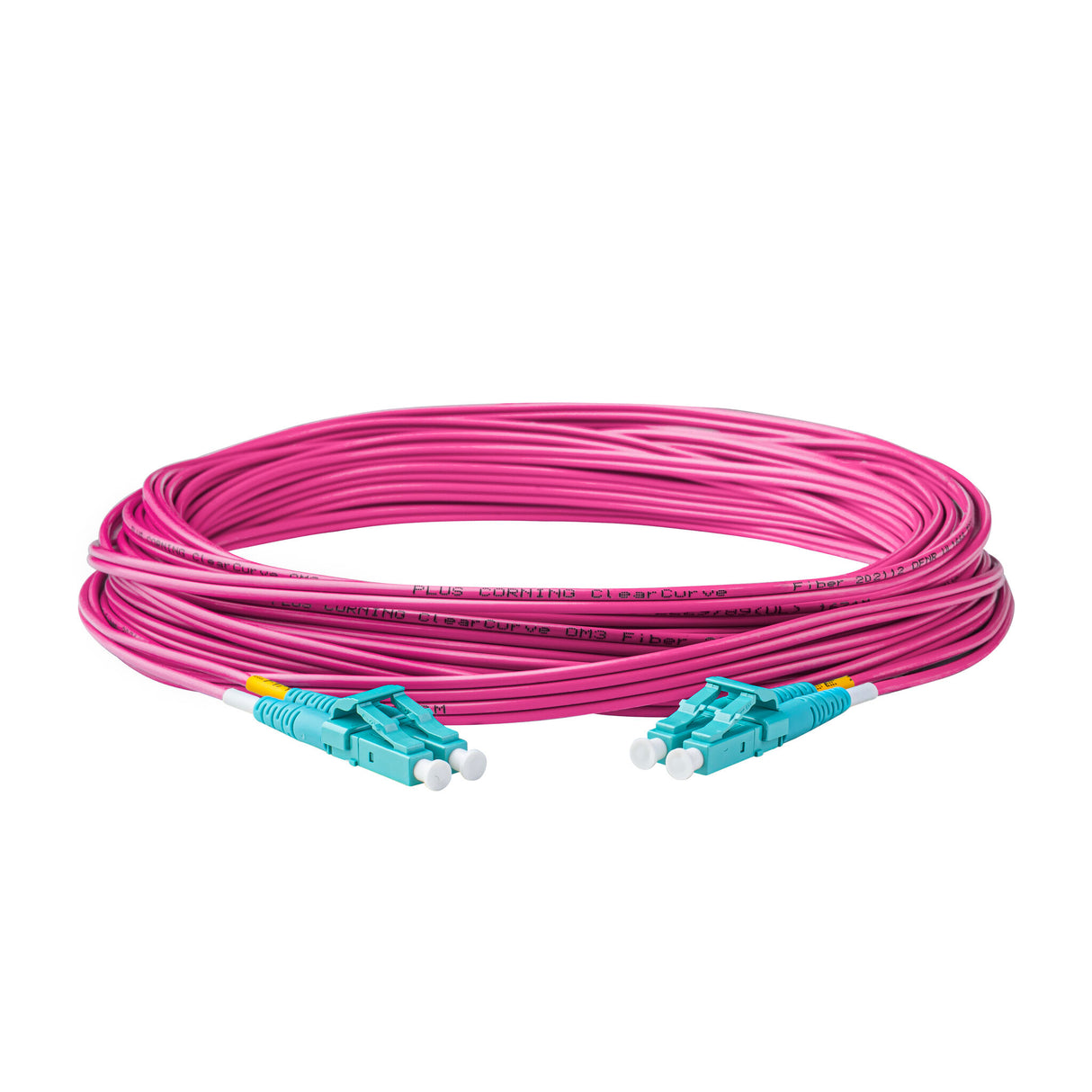 SpeedyFiberTX 0.2dB LC/UPC to LC/UPC Multimode OM4 Duplex Fiber Patch Cable | Corning ClearCurve OM4 50 µm Laser-Optimized Fiber |  Magenta LSZH Jacket, Aqua  Connectors