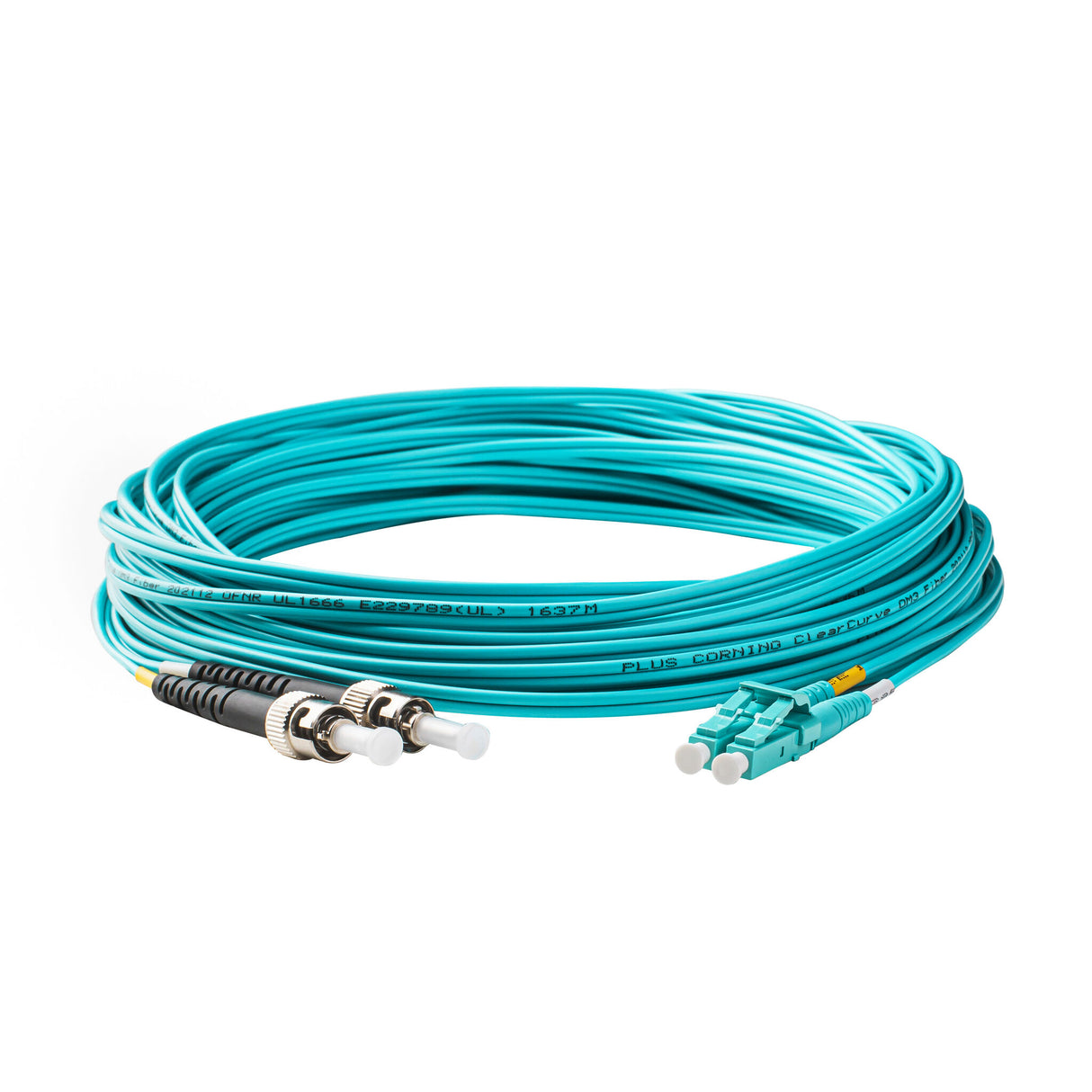 【博光通訊】電信級 0.2dB  LC/UPC to ST/UPC 多模 OM4 雙工光纖跳線 | 康寧纖芯 |  水綠色 OFNR 外被, 水綠色接頭