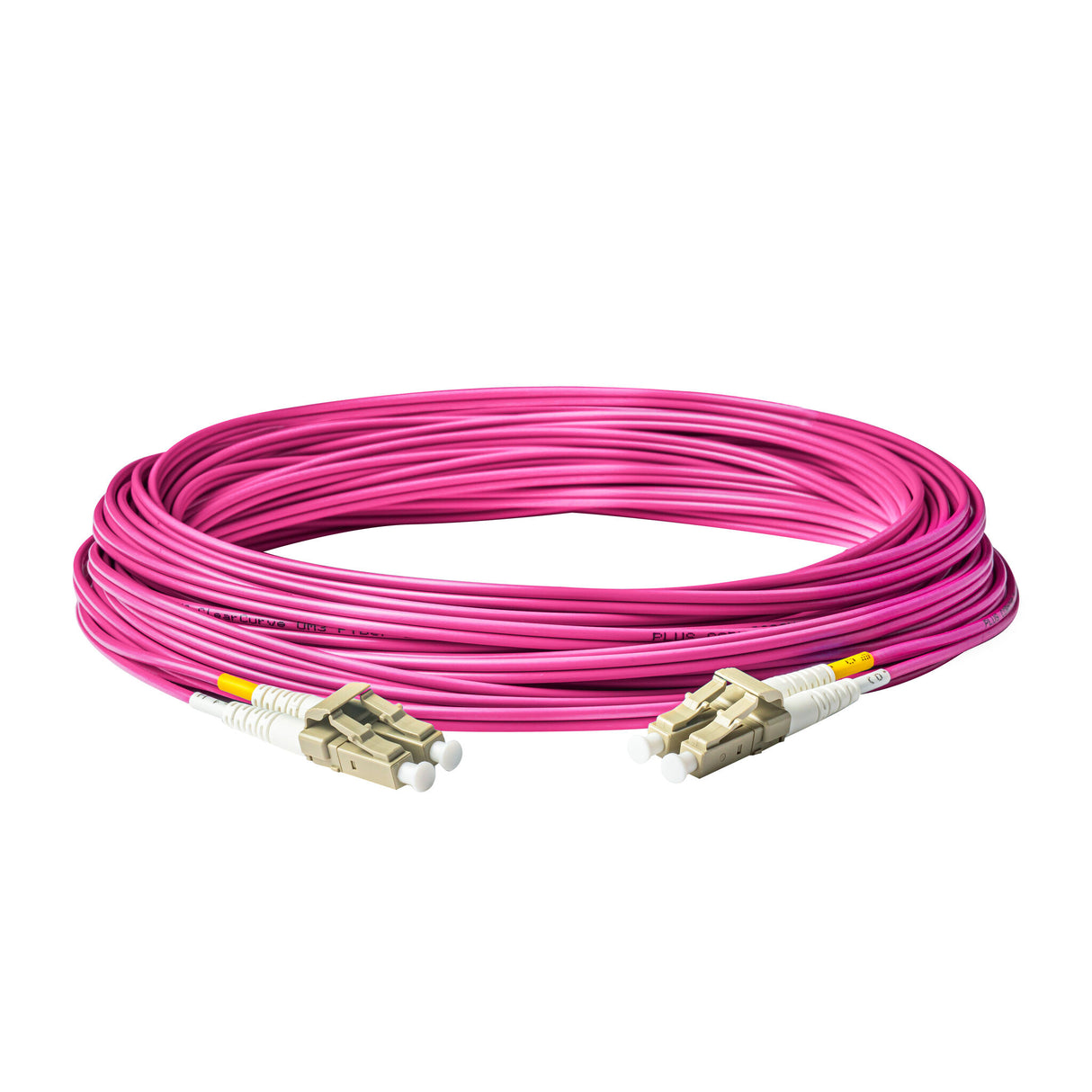 SpeedyFiberTX 0.2dB LC/UPC to LC/UPC Multimode OM4 Duplex Fiber Patch Cable | Corning ClearCurve OM4 50 µm Laser-Optimized Fiber |  Magenta LSZH Jacket, Beige  Connectors