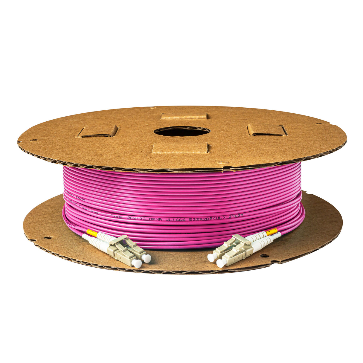 SpeedyFiberTX 0.2dB LC/UPC to LC/UPC Multimode OM4 Duplex Fiber Patch Cable | Corning ClearCurve OM4 50 µm Laser-Optimized Fiber |  Magenta LSZH Jacket, Beige  Connectors