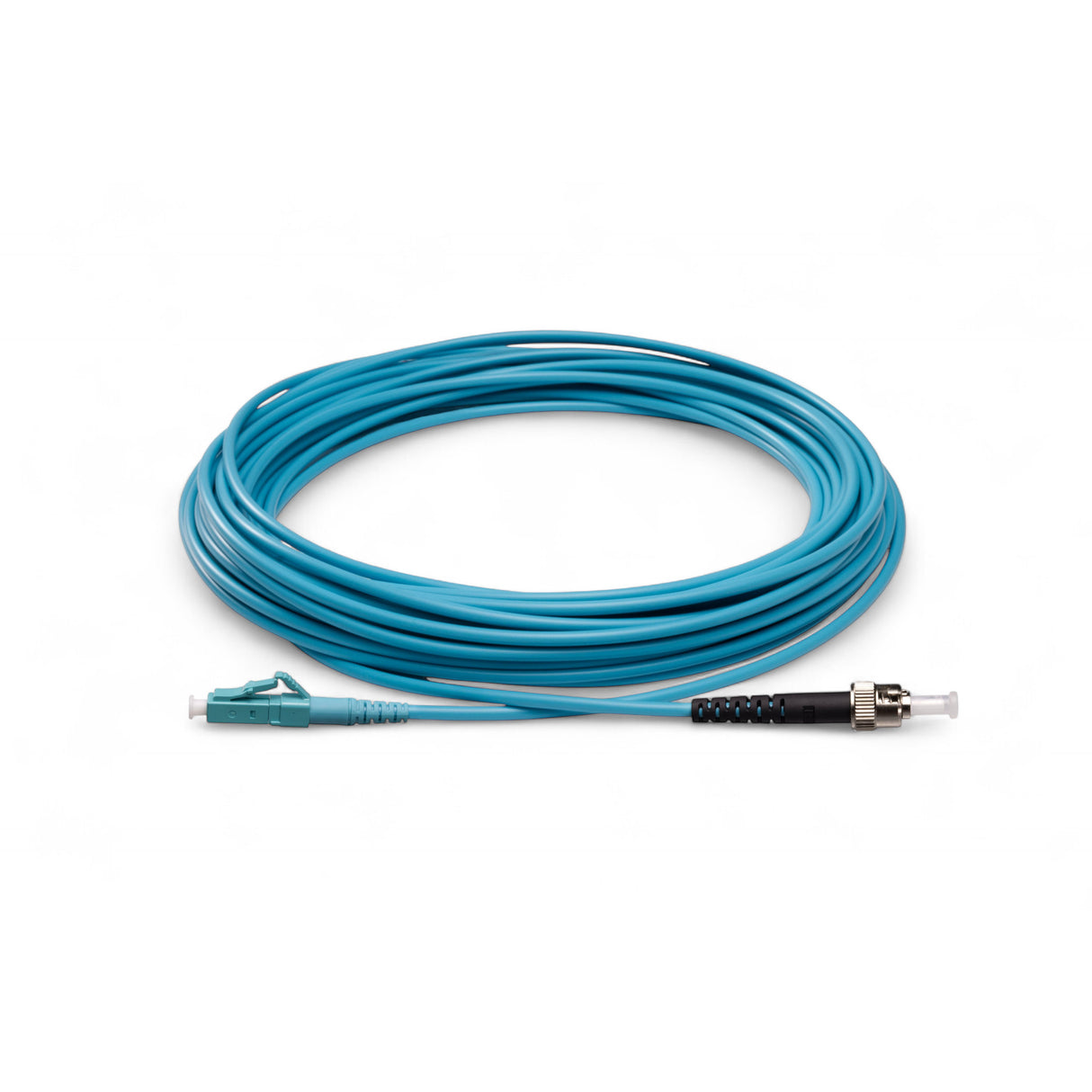 TAA合規 | 電信級 0.2dB  LC/UPC to ST/UPC 多模 OM4 單工光纖跳線 | 康寧纖芯 |  水綠色 OFNR 外被, 水綠色接頭