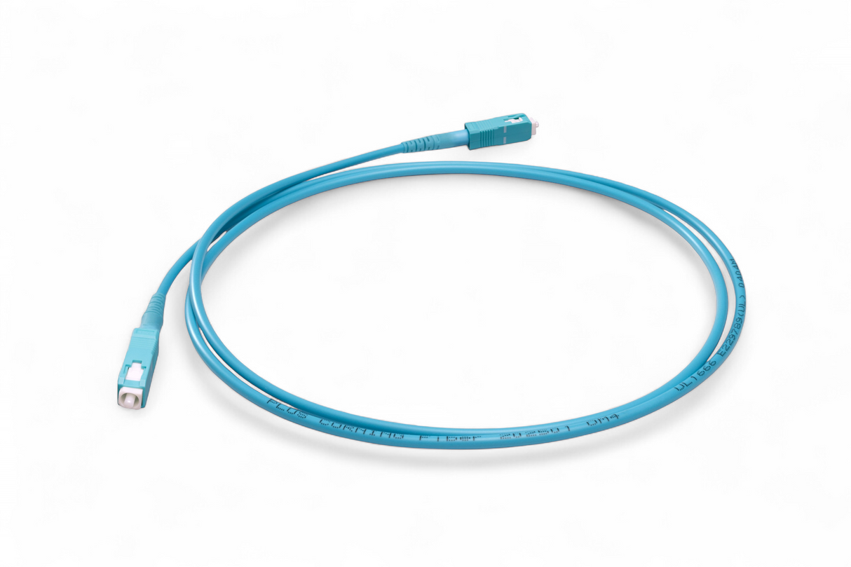 TAA Compliant Fiber Patch Cable | 0.2dB SC/UPC to SC/UPC Multimode OM4 Simplex  | Corning ClearCurve OM4 50 µm Laser-Optimized Fiber |  Aqua OFNR Jacket, Aqua  Connectors
