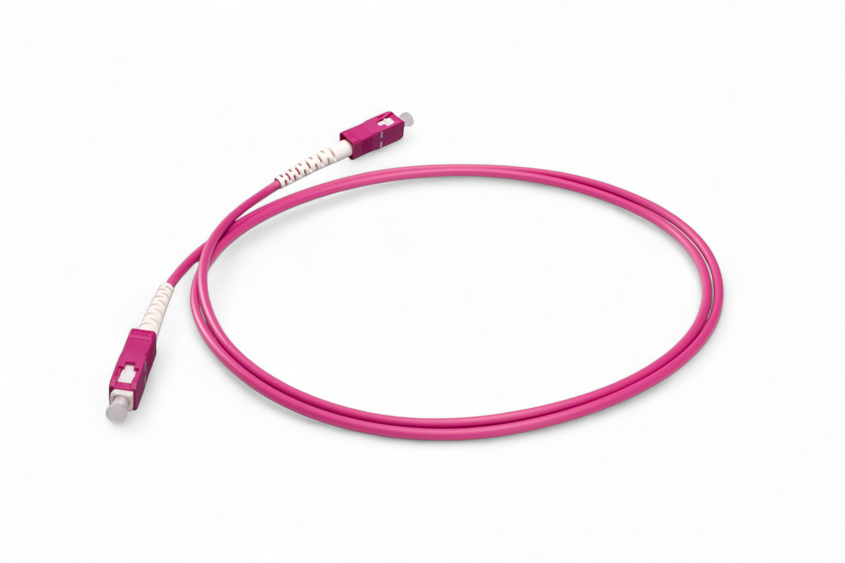 TAA Compliant Fiber Patch Cable | 0.2dB SC/UPC to SC/UPC Multimode OM4 Simplex  | Corning ClearCurve OM4 50 µm Laser-Optimized Fiber |  Magenta OFNR Jacket, Magenta  Connectors