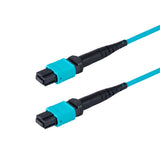 12 芯低插損公頭 MPO/UPC 轉母頭 MPO/UPC 跳線 | 康寧® ClearCurve® OM3 多模光纖 | 極性A，水綠色 MPO-12 接頭，水綠色外被 | LSZH 低煙無鹵外被