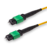 12 芯低插損公頭 MPO/APC 轉公頭 MPO/APC 跳線 | 康寧® SMF-28® Ultra 單模光纖 | OS1/OS2 兼容 | 極性B，綠色 MPO 接頭，黃色外被 | LSZH 低煙無鹵外被