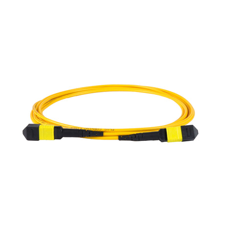 12-Fiber Elite Non-Pinned MPO to MPO Jumper with Corning® SMF-28® Ultra Optical Fiber, Type B polarity, Lemon Yellow MPO connectors, and Yellow jacket, optimized for 40GBASE-SR4 and 100GBASE-SR4 multimode parallel optics in high-density data centers.