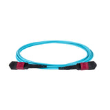 8-Fiber Low Loss Non-Pinned MPO/UPC to Non-Pinned MPO/UPC Jumper | Corning® ClearCurve® OM4 Multimode Optical Fiber | Type B, Magenta MPO-12 Connectors, Aqua Cable Jacket | OFNP Jacket