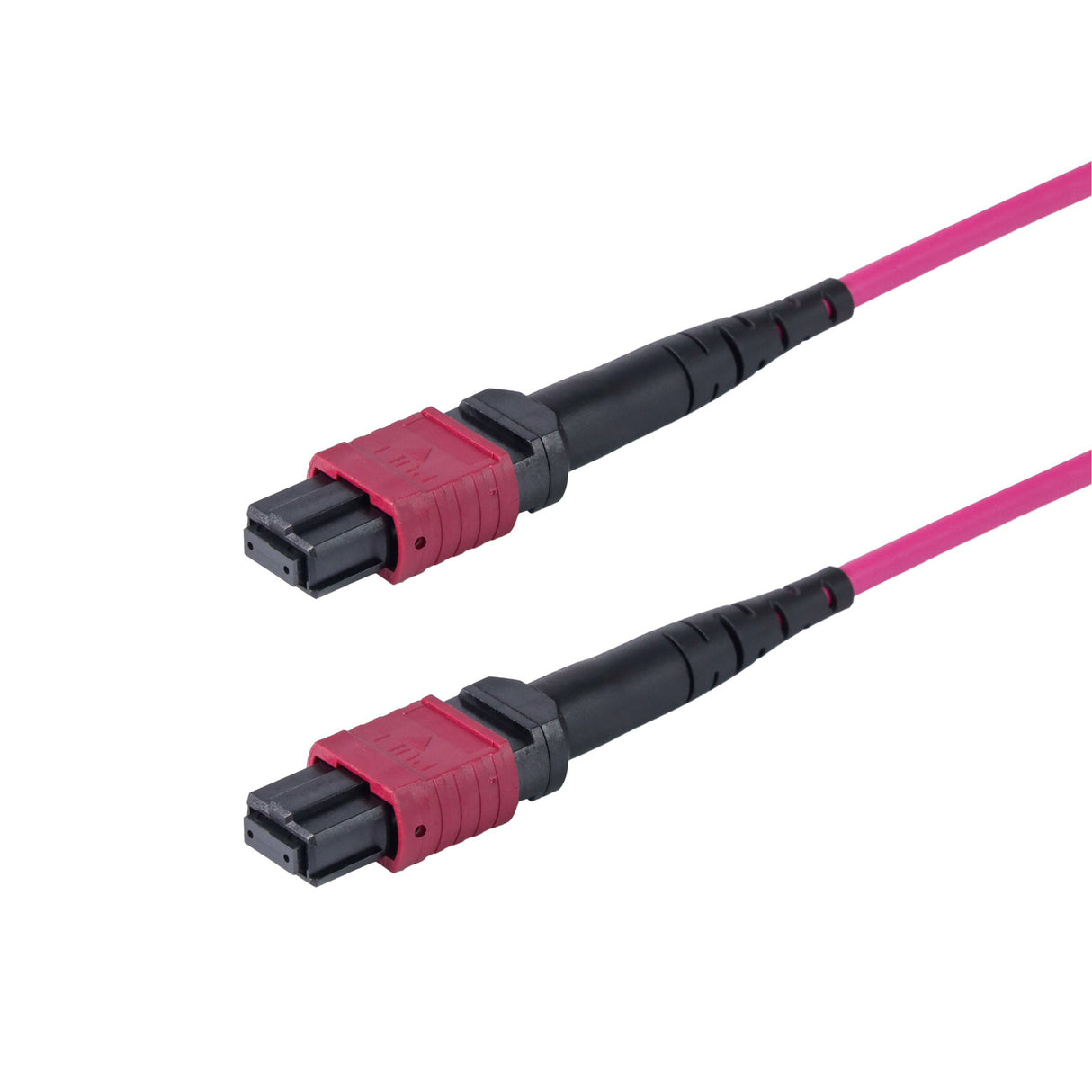 8-Fiber Low Loss Non-Pinned MPO/UPC to Non-Pinned MPO/UPC Jumper | Corning® ClearCurve® OM4 Multimode Optical Fiber | Type B, Magenta MPO-12 Connectors, Magenta Cable Jacket | LSZH Jacket