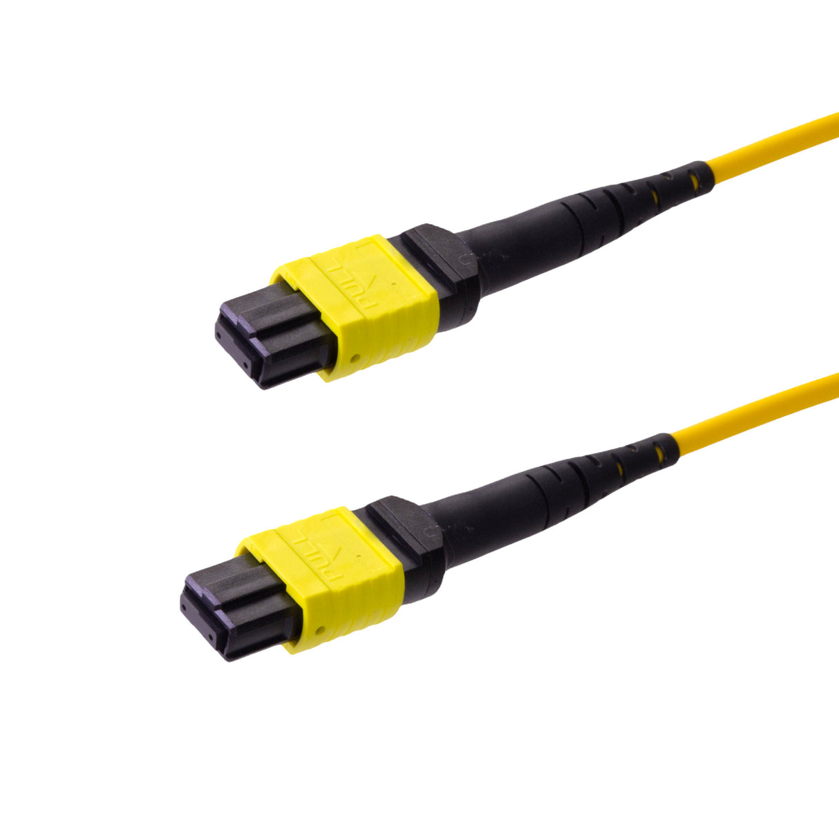 12-Fiber Low Loss Non-Pinned MPO/APC to Non-Pinned MPO/APC Jumper | Corning® SMF-28® Ultra Single-mode Optical Fiber | OS1/OS2 Compatible | Type B, Yellow MPO Connectors, Yellow Cable Jacket | OFNP Jacket