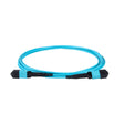 12-Fiber Elite Non-Pinned MTP® UPC to MTP® UPC Jumper with Corning® ClearCurve® OM3 Multimode Fiber, Type B polarity, Aqua MTP® connectors, and Aqua jacket, optimized for 40GBASE-SR4 and 100GBASE-SR4 multimode parallel optics in high-density data centers.
