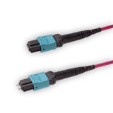 12 芯 Elite 公頭 MTP®/UPC 轉母頭 MTP®/UPC 跳線 | 康寧® ClearCurve® OM4 多模光纖 | 極性A，水綠色 MTP® 接頭，洋紅色外被 | OFNR 外被