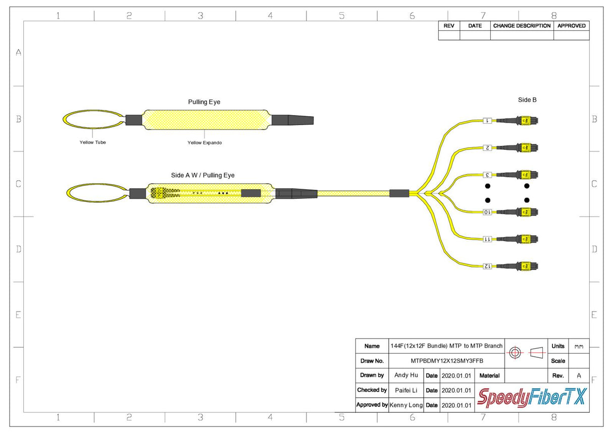 144-Fiber Elite Non-Pinned MTP® to Non-Pinned MTP® Trunk Cable | Corning® SMF-28® Ultra Singlemode Optical Fiber | OS1/OS2 Compatible | Type B, Yellow MTP® Connectors, Yellow Cable Jacket | OFNR Jacket