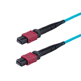 12-Fiber Elite Non-Pinned MTP®/UPC to Non-Pinned MTP®/UPC Jumper | Corning® ClearCurve® OM4 Multimode Optical Fiber | Type B, Magenta MTP® Connectors, Aqua Cable Jacket | OFNP Jacket