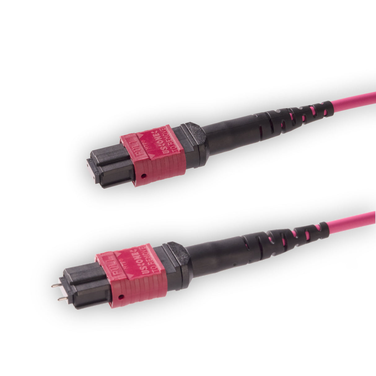 12 芯 Elite 公頭 MTP®/UPC 轉母頭 MTP®/UPC 跳線 | 康寧® ClearCurve® OM4 多模光纖 | 極性A，洋紅色 MTP® 接頭，洋紅色外被 | LSZH 低煙無鹵外被
