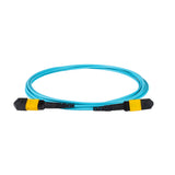 8 芯 Elite 母頭 MTP®/APC 轉母頭 MTP®/APC 跳線 | 康寧® ClearCurve® OM4 多模光纖 | 極性B，黃色 MTP®-12 接頭，水綠色外被 | LSZH 低煙無鹵外被