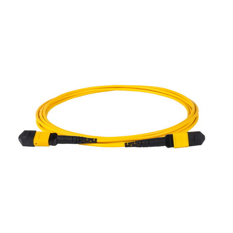 12-Fiber Elite Non-Pinned MTP® to MTP® Jumper with Corning® SMF-28® Ultra Optical Fiber, OS1/OS2 Compatible, Type B polarity, Yellow MTP® connectors, and Yellow jacket, optimized for 40GBASE-SR4 and 100GBASE-SR4 multimode parallel optics in high-density data centers.