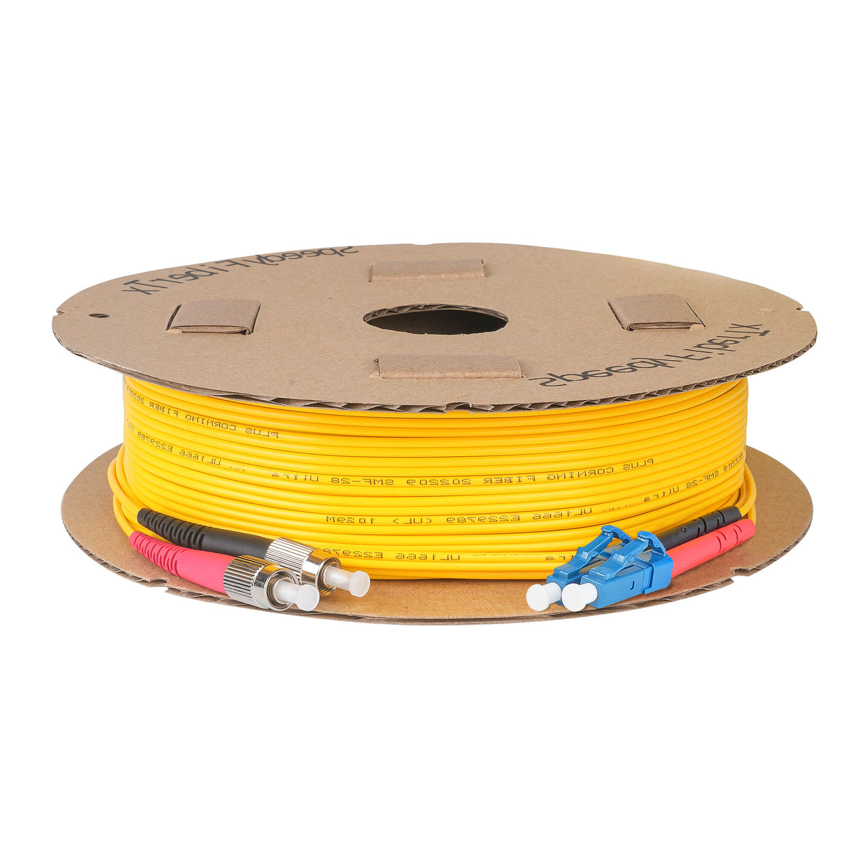 0.2dB LC/UPC to FC/UPC Single-mode Duplex Fiber Patch Cable | Corning SMF-28 Ultra Fiber | Red and Black Boots | OS1/OS2 Compatible | OFNR Jacket