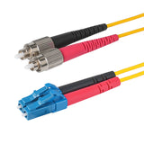 0.2dB LC/UPC to FC/UPC Single-mode Duplex Fiber Patch Cable | Corning SMF-28 Ultra Fiber | Red and Black Boots | OS1/OS2 Compatible | OFNR Jacket