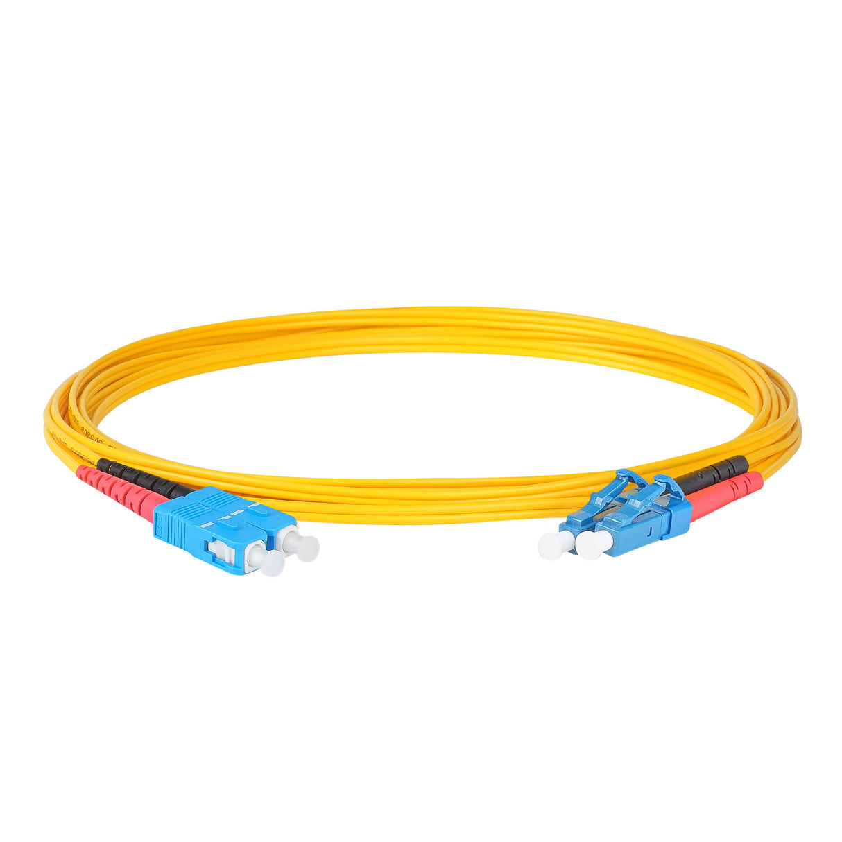0.2dB LC/UPC to SC/UPC Single-mode Duplex Fiber Patch Cable | Corning SMF-28 Ultra Fiber | Red and Black Boots | OS1/OS2 Compatible | OFNR Jacket