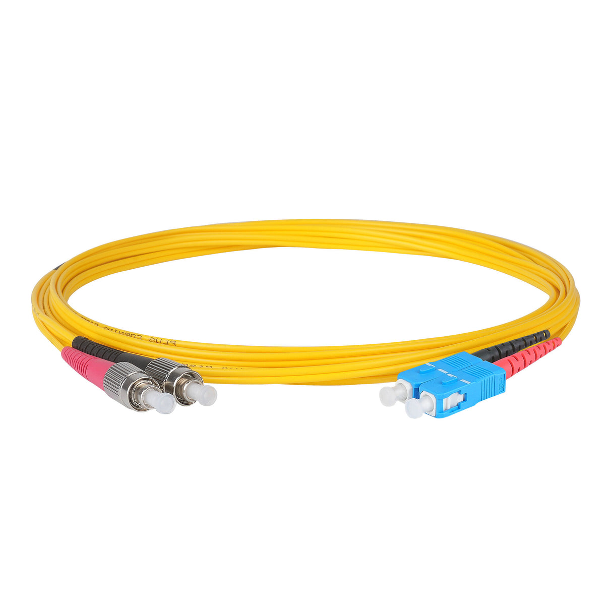 0.2dB SC/UPC to FC/UPC Single-mode Duplex Fiber Patch Cable | Corning SMF-28 Ultra Fiber | Red and Black Boots | OS1/OS2 Compatible | OFNR Jacket