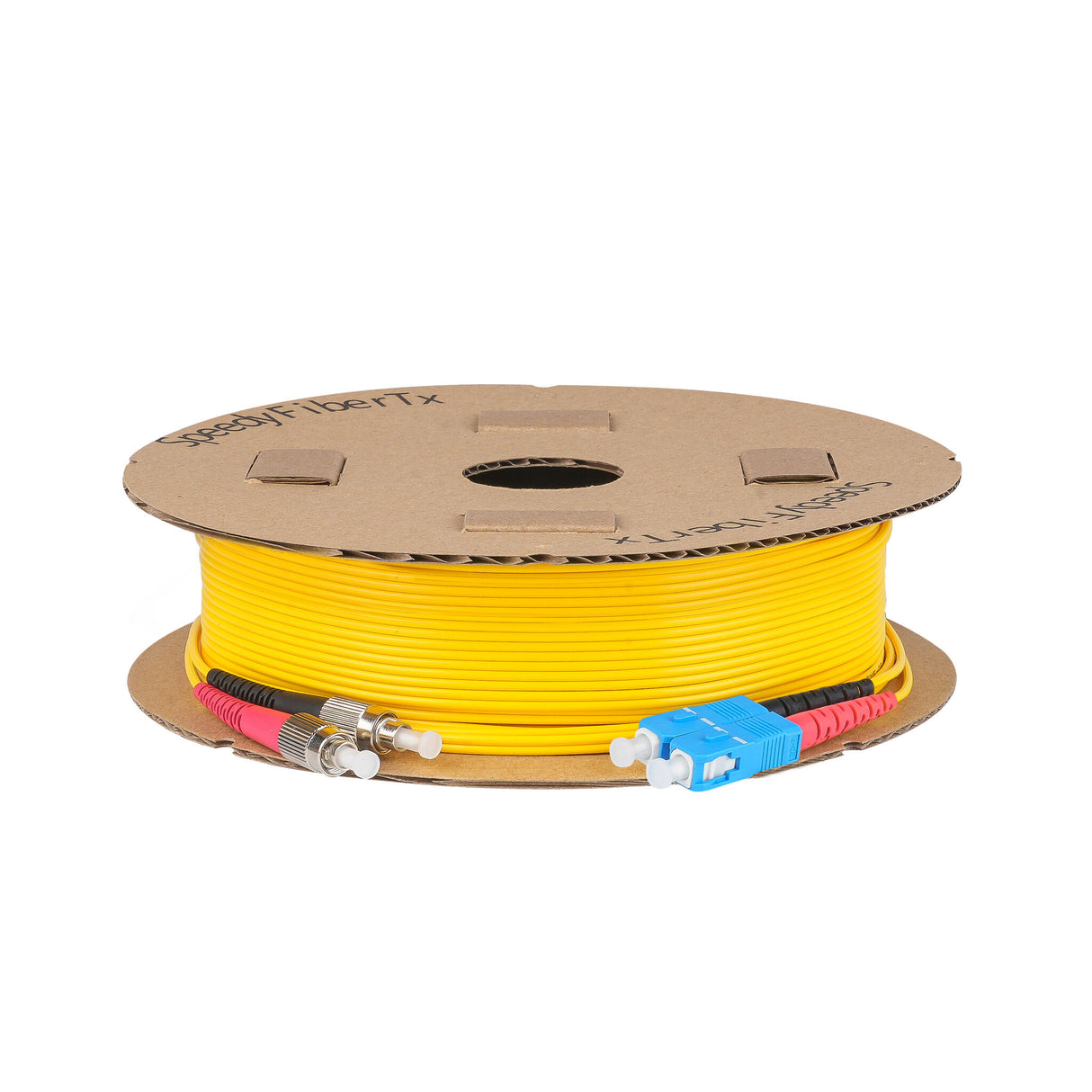 0.2dB SC/UPC to FC/UPC Single-mode Duplex Fiber Patch Cable | Corning SMF-28 Ultra Fiber | Red and Black Boots | OS1/OS2 Compatible | OFNR Jacket