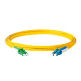 0.2dB LC/APC to LC/UPC Single-mode Duplex Fiber Patch Cable | Corning SMF-28 Ultra Fiber | Green, Blue and White Boots | OS1/OS2 Compatible | OFNR Jacket