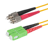 0.2dB SC/APC to FC/APC Single-mode Duplex Fiber Patch Cable | Corning SMF-28 Ultra Fiber | Red and Black Boots | OS1/OS2 Compatible | OFNR Jacket