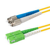 0.2dB SC/APC to FC/UPC Single-mode Duplex Fiber Patch Cable | Corning SMF-28 Ultra Fiber | Green, Blue and White Boots | OS1/OS2 Compatible | OFNR Jacket