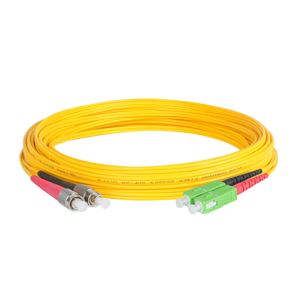 0.2dB SC/APC to FC/UPC Single-mode Duplex Fiber Patch Cable | Corning SMF-28 Ultra Fiber | Red and Black Boots | OS1/OS2 Compatible | OFNR Jacket