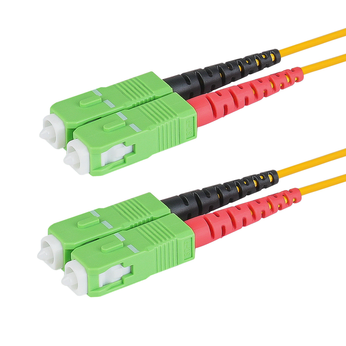 0.2dB SC/APC to SC/APC Single-mode Duplex Fiber Patch Cable | Corning SMF-28 Ultra Fiber | Red and Black Boots | OS1/OS2 Compatible | OFNR Jacket