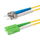 0.2dB SC/APC to ST/UPC Single-mode Duplex Fiber Patch Cable | Corning SMF-28 Ultra Fiber | Green, Blue and White Boots | OS1/OS2 Compatible | OFNR Jacket