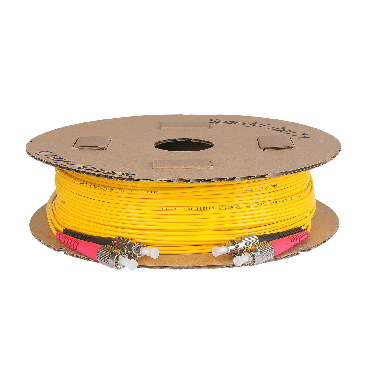 0.2dB FC/APC to FC/UPC Single-mode Duplex Fiber Patch Cable | Corning SMF-28 Ultra Fiber | Red and Black Boots | OS1/OS2 Compatible | OFNR Jacket