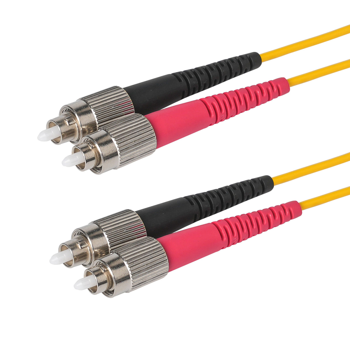 0.2dB FC/APC to FC/UPC Single-mode Duplex Fiber Patch Cable | Corning SMF-28 Ultra Fiber | Red and Black Boots | OS1/OS2 Compatible | OFNR Jacket